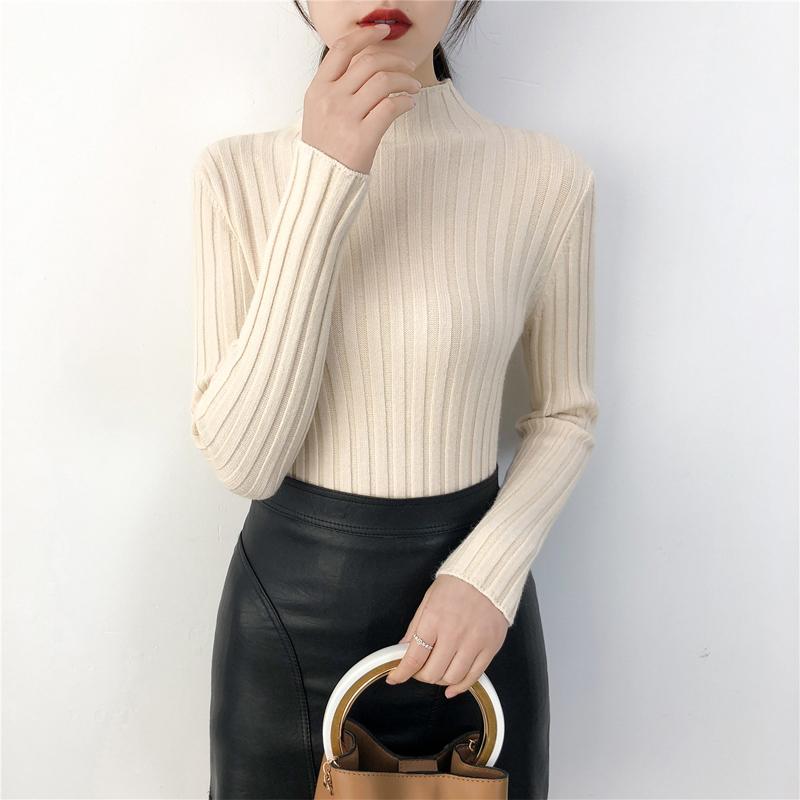 Fashion Base Half High Neck Sweaters Women Autumn Slim Fit Pullover Women Knitted Sweater Winter Long Sleeve Casual Casual Ladies Knitwear 24969