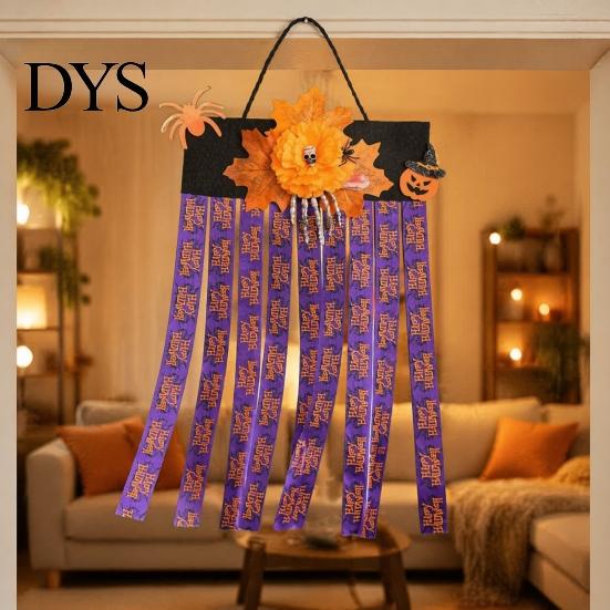 Non-woven Fabric Holiday Wall Decoration Halloween Rag Flag Banner, Pumpkin Maple Leaf Flower Ribbon Hanging Tassel for Home Entrance Decor, Farmhouse
