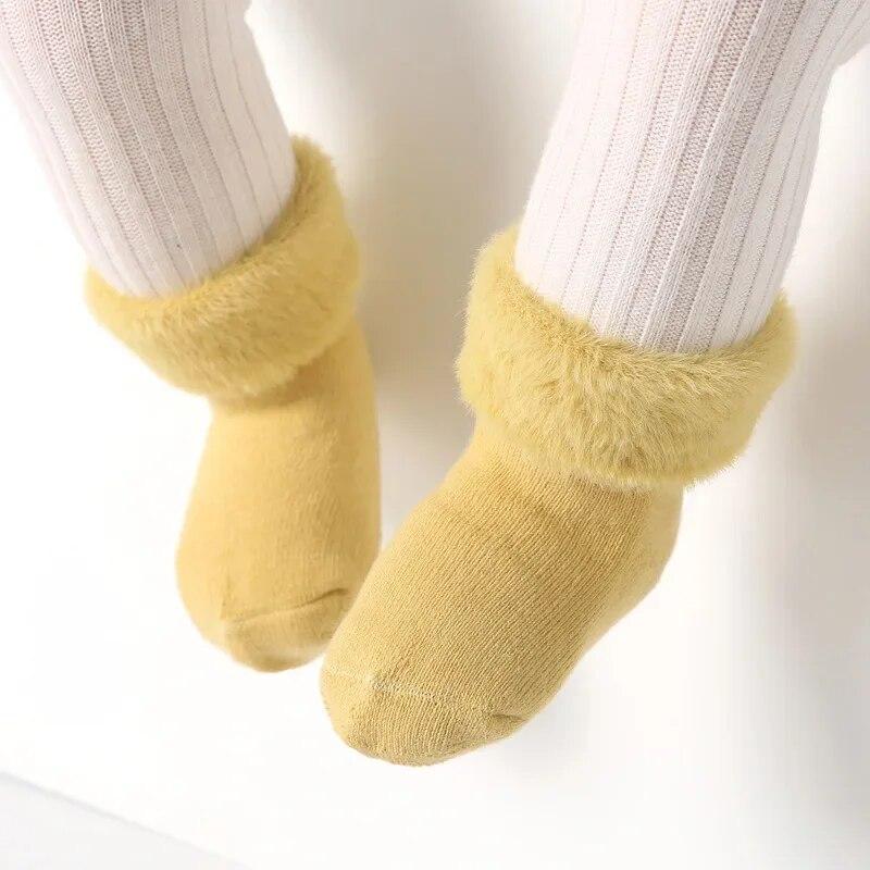1 пара теплых носков для новорожденных, простые однотонные носки до середины икры для маленьких мальчиков и девочек, милые осенне-зимние шерстяные утепленные хлопковые детские носки