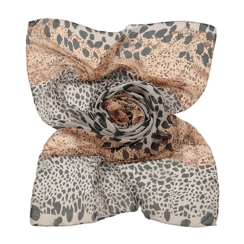 New Leopard Print Splicing Chiffon Silk Scarf Scarf Female, Spring and Summer Sunscreen Silk Scarf Tulle Scarf XQ