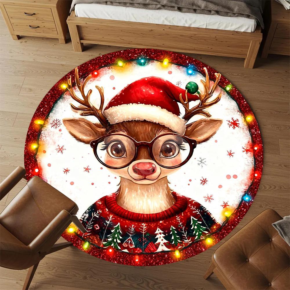 1PC reindeer sweater Office Round Area Rug, Under Office Chairs Bedroom Living Room Home Decor,Carpet for Office, -1110207