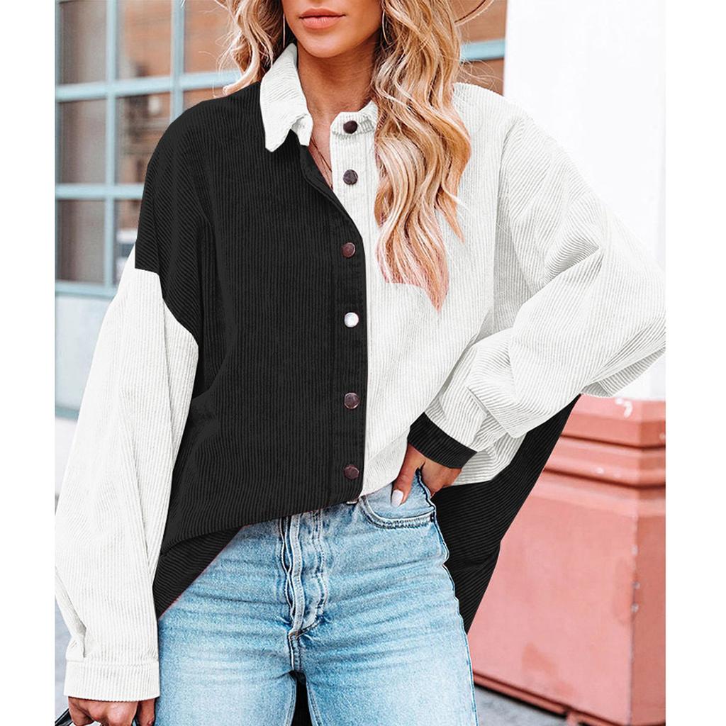 Женская свободная повседневная рубашка с цветными блоками и длинными рукавами на пуговицах с лацканами, верхняя часть, рубашка с длинными рукавами