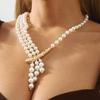 Multilayer Imitation Pearl Long Chain Necklace for Women Irregular Metal Choker Party Jewelry Wedding Accessories
