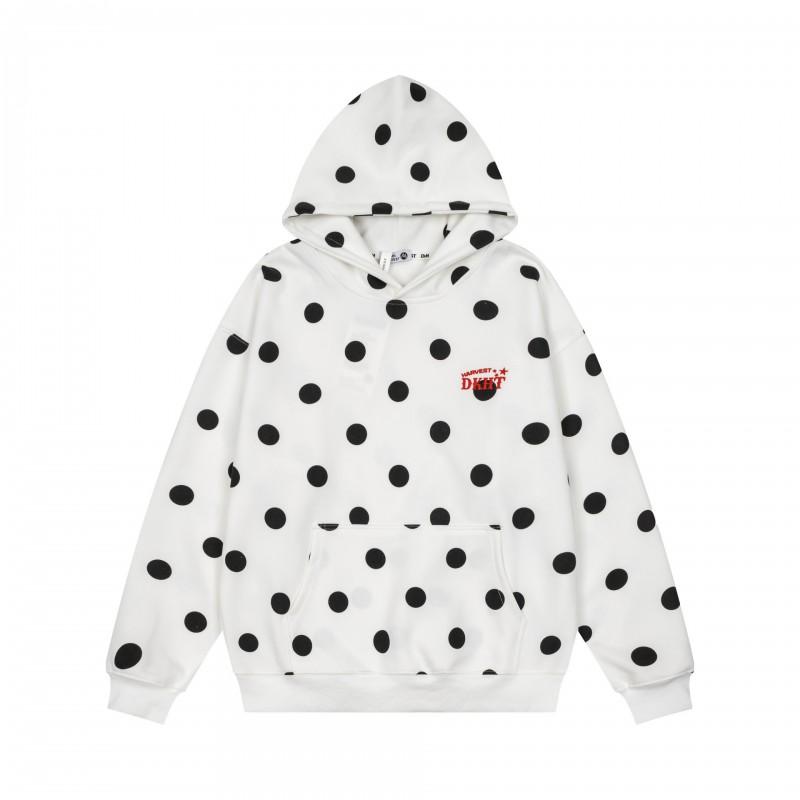 Unisex Oversized Hooded Sweatshirt With Polka Dot Embroidery Retro Streetwear Cotton Blend Fall Casual Top