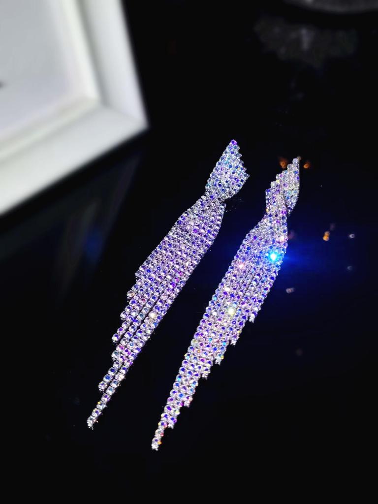 European & American Style Full Diamond Long Tassel Earrings for Women