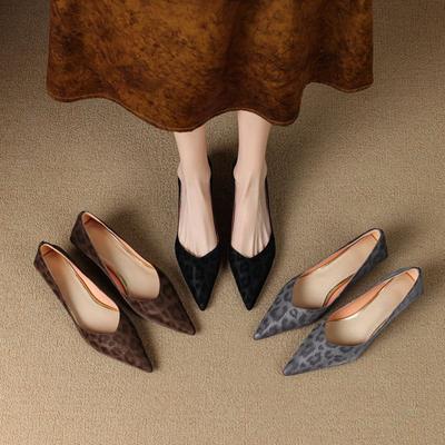 Серия Commuter~ 2025 весна кожаные рабочие туфли повседневные шпильки черные низкие однотонные остроносые высокие каблуки