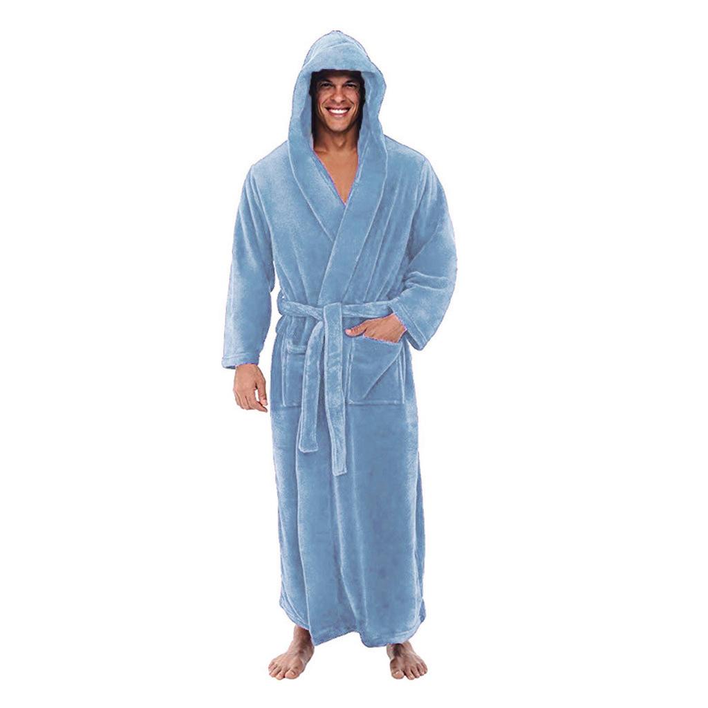 Men's Winter Lengthened Plush Shawl Bathrobe Home Clothes Long Sleeved Robe Coat