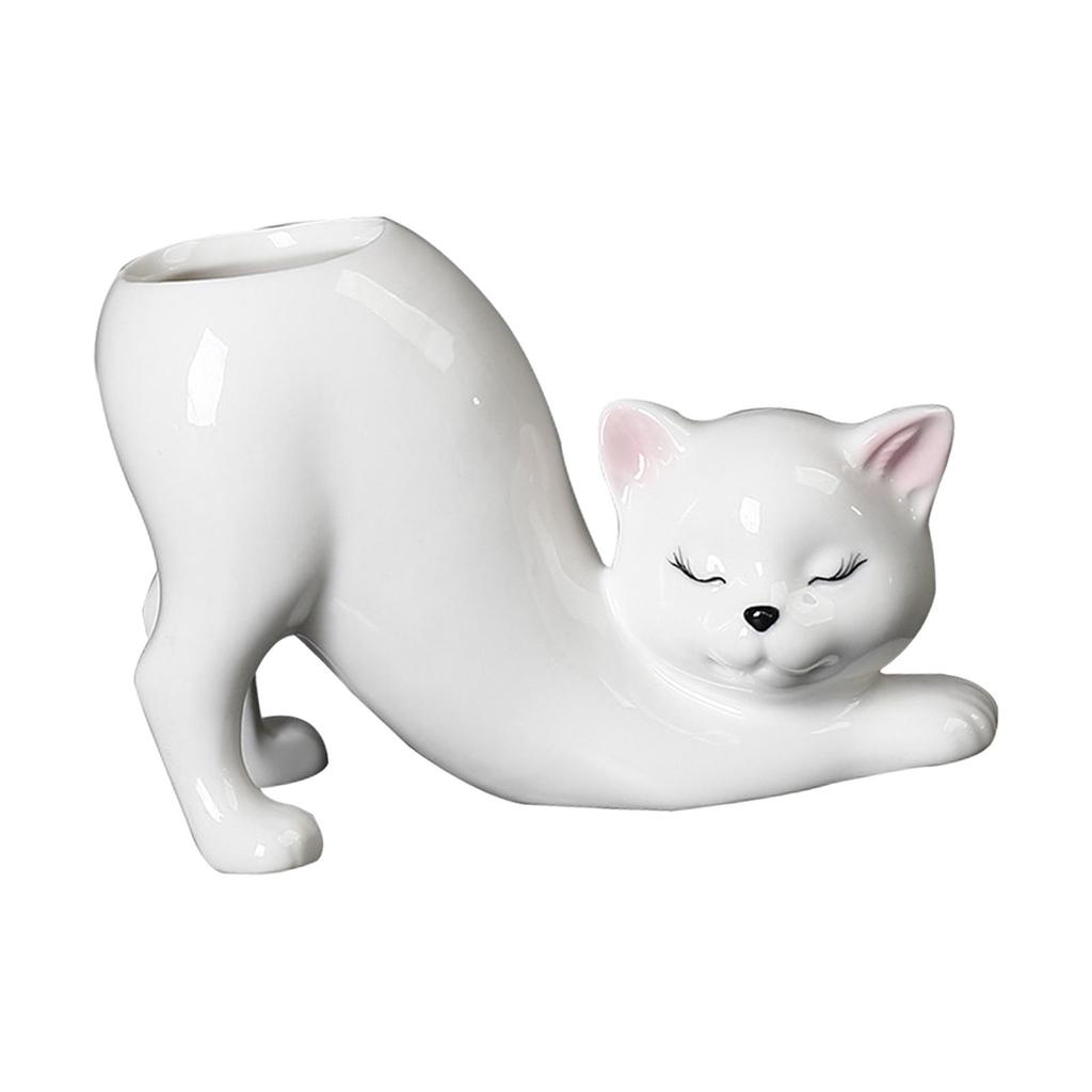 Cartoon Cat Flower Pot Ceramics Creative Porcelain Flower Vase for Patio Desktop Ornament Home Decoration Courtyard Bedroom