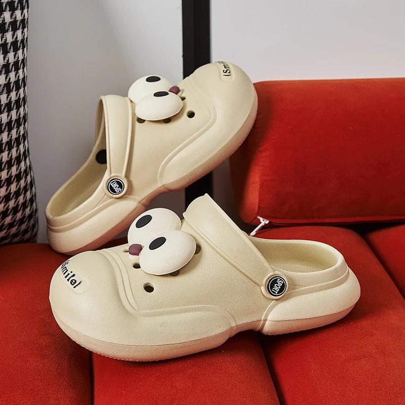 Fashion 2024 New Thick Soles Sandals Hole Shoes Women Increase Non-slip Summer Wear Beach Sandals Outdoor Cute Slippers Big Eye Diy Deco