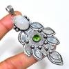 Rainbow Moonstone Peridot Gemstone 925 Silver Plated Jewelry Pendant 3.40"