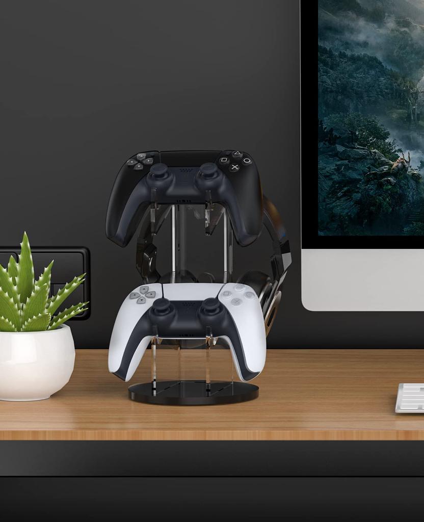 MoKo Controller Stand Ps5 PS4 Storage Rack Acrylic Headphone Holder Game Controller Stand Tabletop Translucent Black Base with Charging Hole Interior