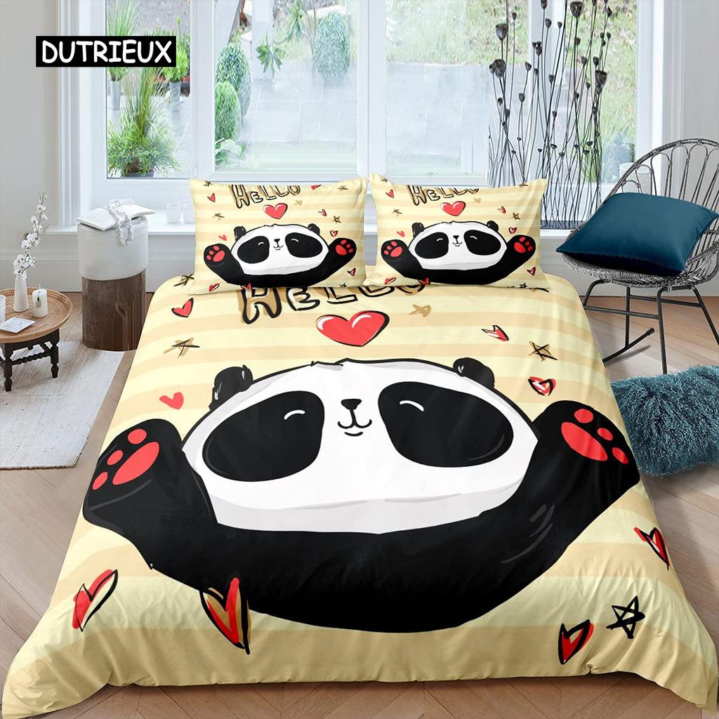 Полный комплект постельного белья Panda King для детей, романтический комплект постельного белья, пододеяльник с изображением животных из мультфильмов, велосипеда, воздушного шара, стрекозы, полиэстерового одеяла