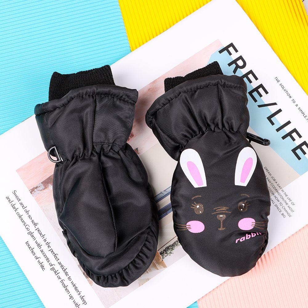 Модные ветрозащитные мультяшные варежки с кроликом, нескользящие спортивные варежки, толстые теплые водонепроницаемые детские лыжные перчатки