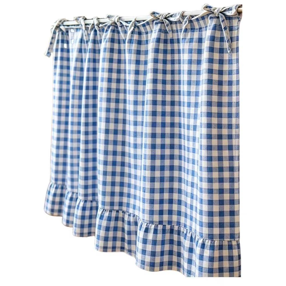 Ruffled Edge Farmhouse Plaid Kitchen Oven Skirt Cotton Privacy Partition Curtain Porch