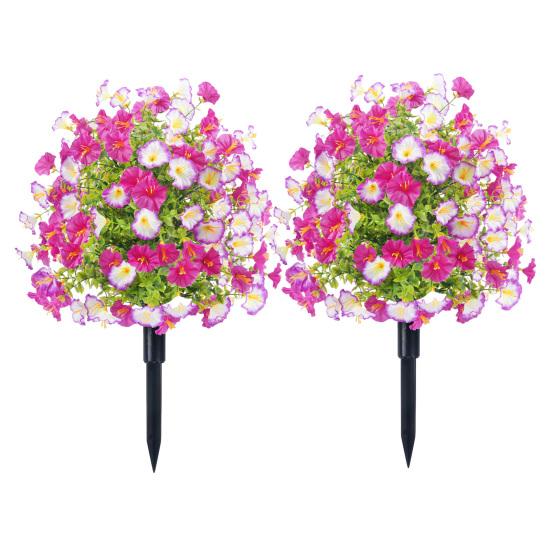 Faux Morning Glory Flowers Artificial Morning Glory Bush with Ground Spike Realistic Fake Greenery Shrubs for Farmhouse Porch Patio Decoration