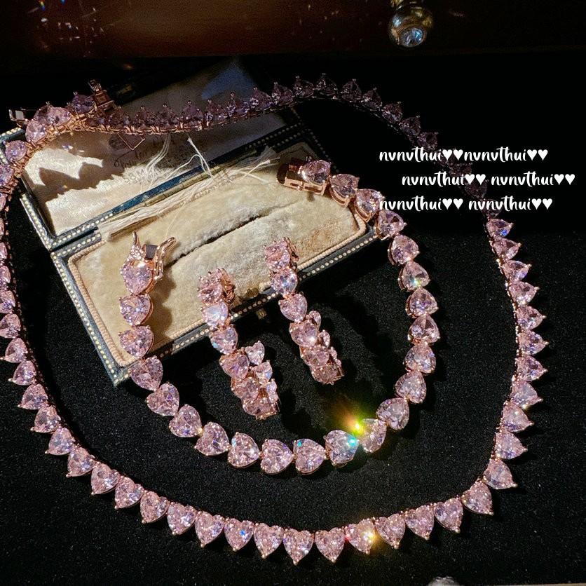Ожерелье с драгоценным камнем Papalacha Love, Золото для дочери из богатой семьи, Покрытие 18-каратным золотом, Браслет с цирконом High Carbon, Сердце цвета Барби-пудра.