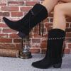 Women Boots 2024 New Vintage Fringe Boots Knee-High Boots Women Winter Pointed Toe High Quality Female Western Cowboy Booties