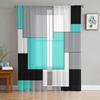 Aqua Turquoise Black Grey Patchwork Abstract Art Sheer Curtains Living Room Decoration Window Curtain Kitchen Tulle Voile Drapes