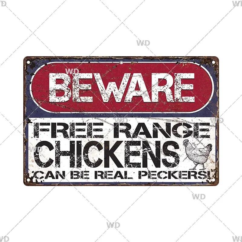 Beware Animals Dog Cat Bull Kraken Chickens Bigfoot Area Retro Tin Sign Caution Decorative Vintage Plaque Metal Poster Decor