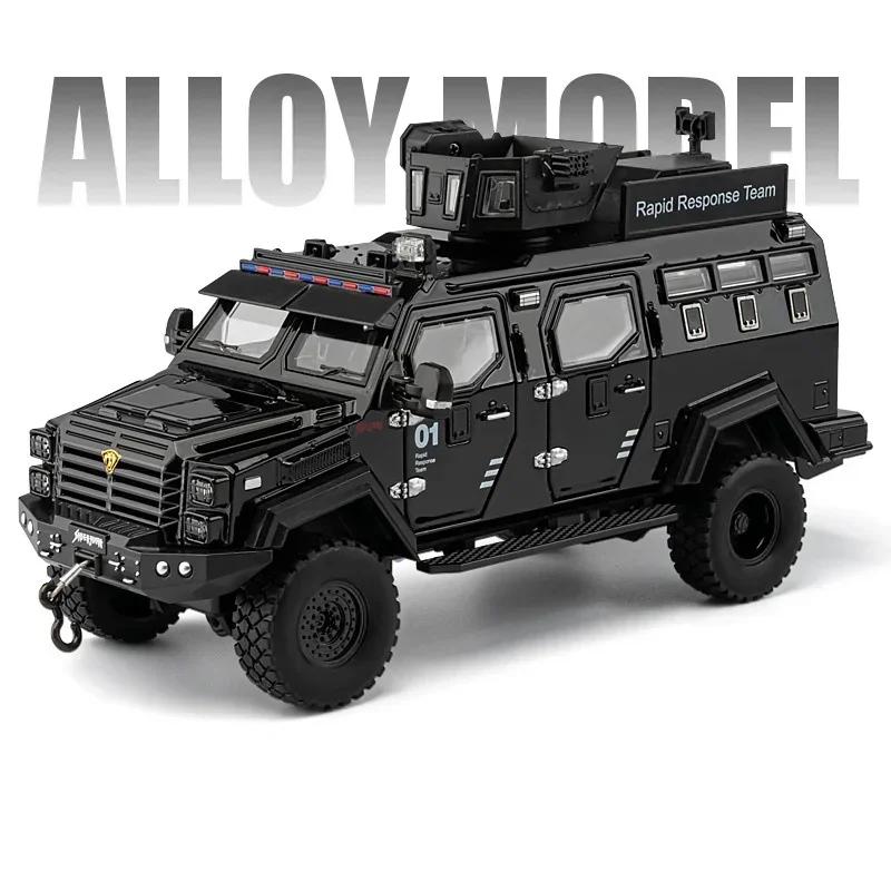 1:24 Alloy Sword Toothed Tiger Explosion Proof Car Model Diecast Police Armored Off-road Vehicles Car Model Sound Light Kids Toy