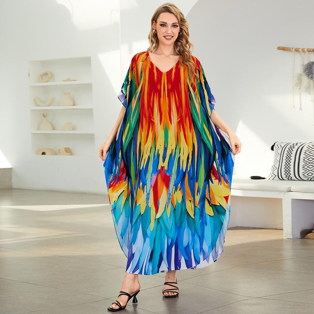 Пляжные кафтаны для женщин с принтом бабочки и попугая, летние платья больших размеров, праздничные купальные костюмы, дропшиппинг