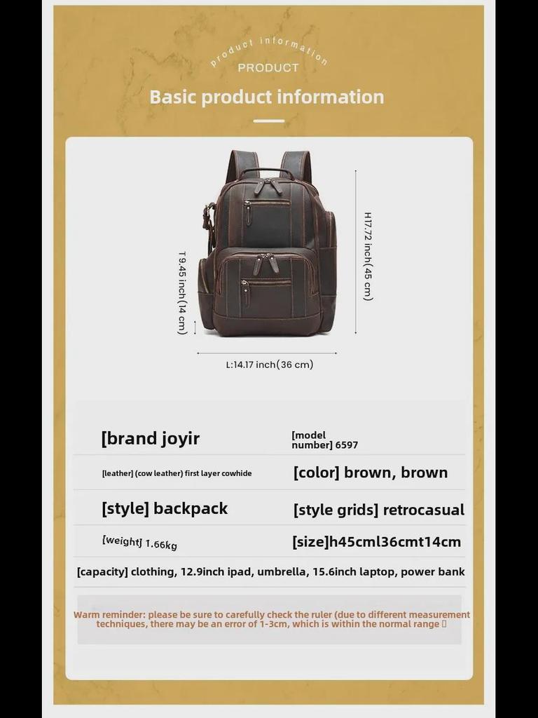 Men's Large Capacity High-End Crazy Horse Leather Backpack