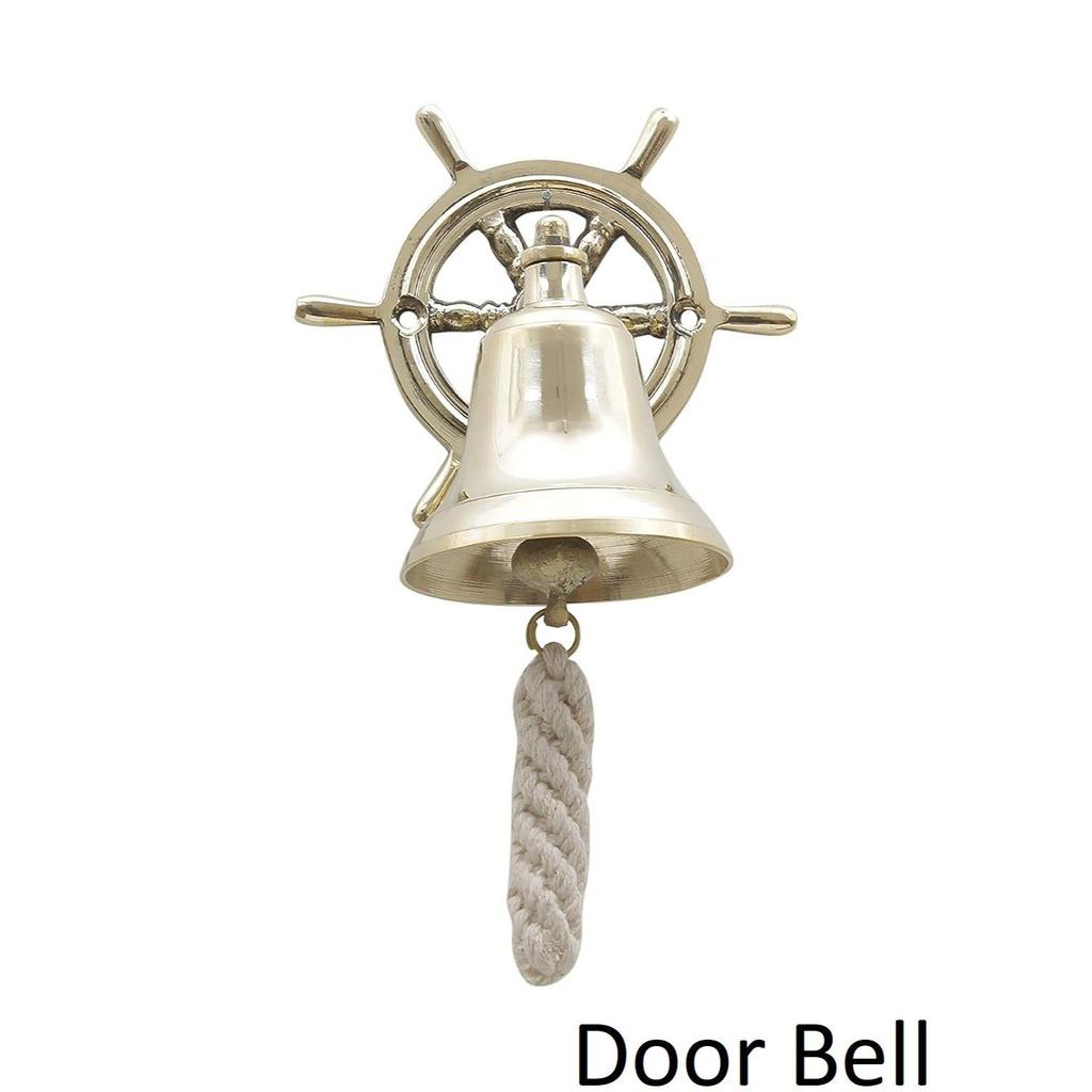 Metal Door Bell with Ship Wheel Wall Hanging Decor (Brass)