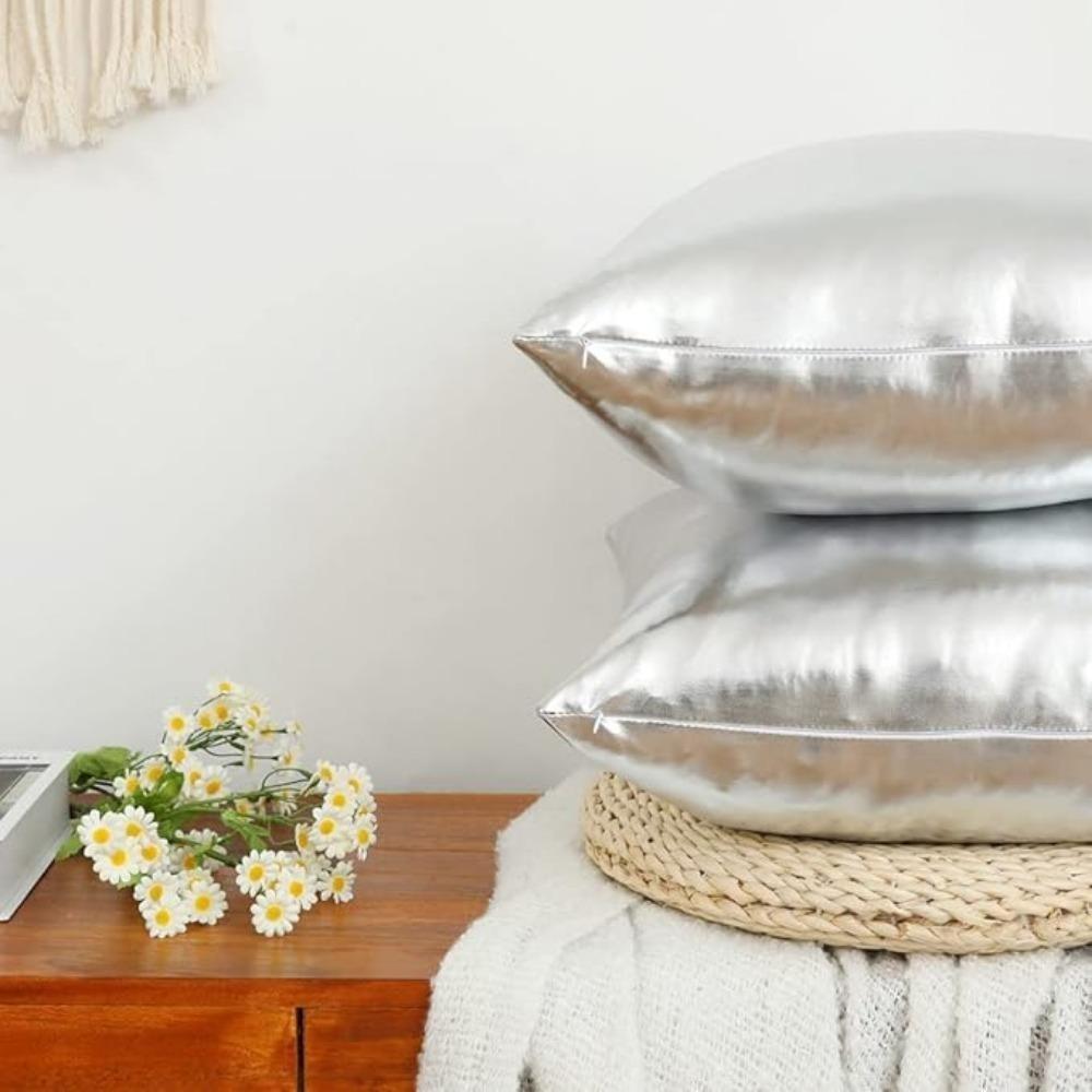 Упаковка из 2 декоративных наволочек, современный металлический блестящий чехол для подушки, искусственная кожа, мягкая квадратная наволочка для дивана-кровати, вечеринка, 45 x 45 см