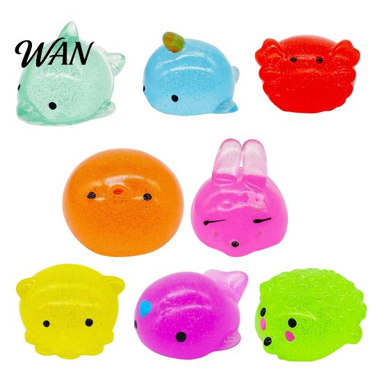 Animal Pinch Toy Mini Glitter Squeeze Toy, Whale Hedgehog Dolphin Crab Rabbit TPR Stress Ball Anxiety Relief Stretchy Ball, Party Favors Portable
