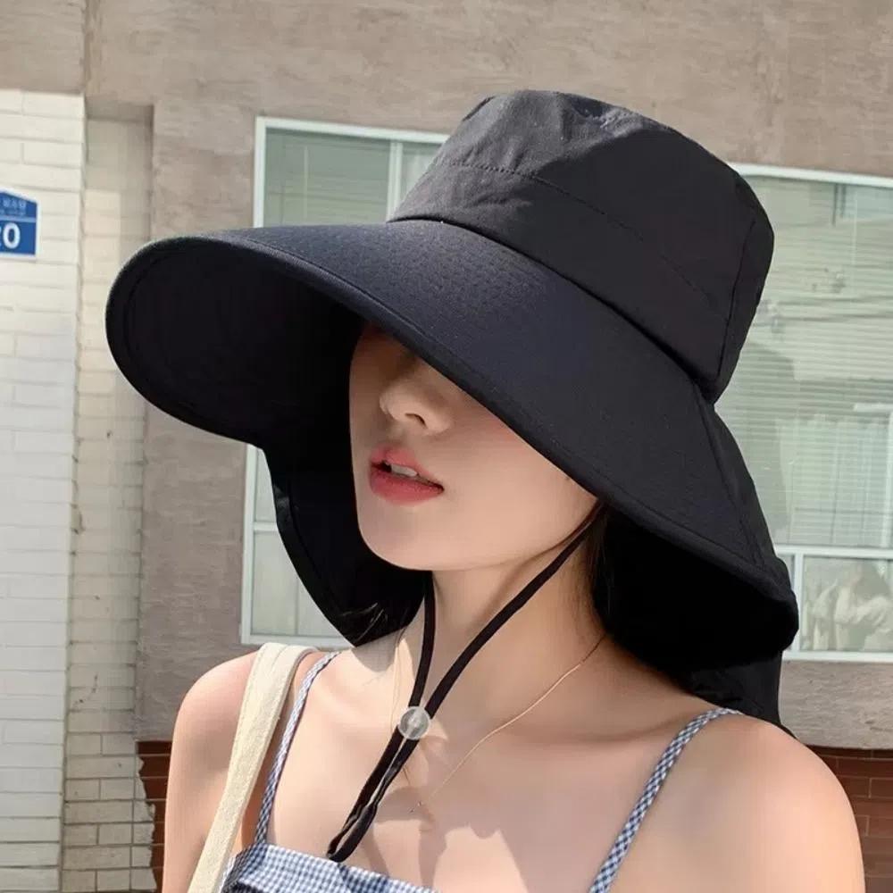 Adjustable Korean Style Wide Brim Sun Hat Anti-UV 50+ UPF Sun Protection Hat Outdoor Travel Women Bucket Hats with Neck Cover