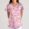 Women's Small Animal Cartoon Print Loose V-neck Pocket Short-sleeved  Uniform  Uniform