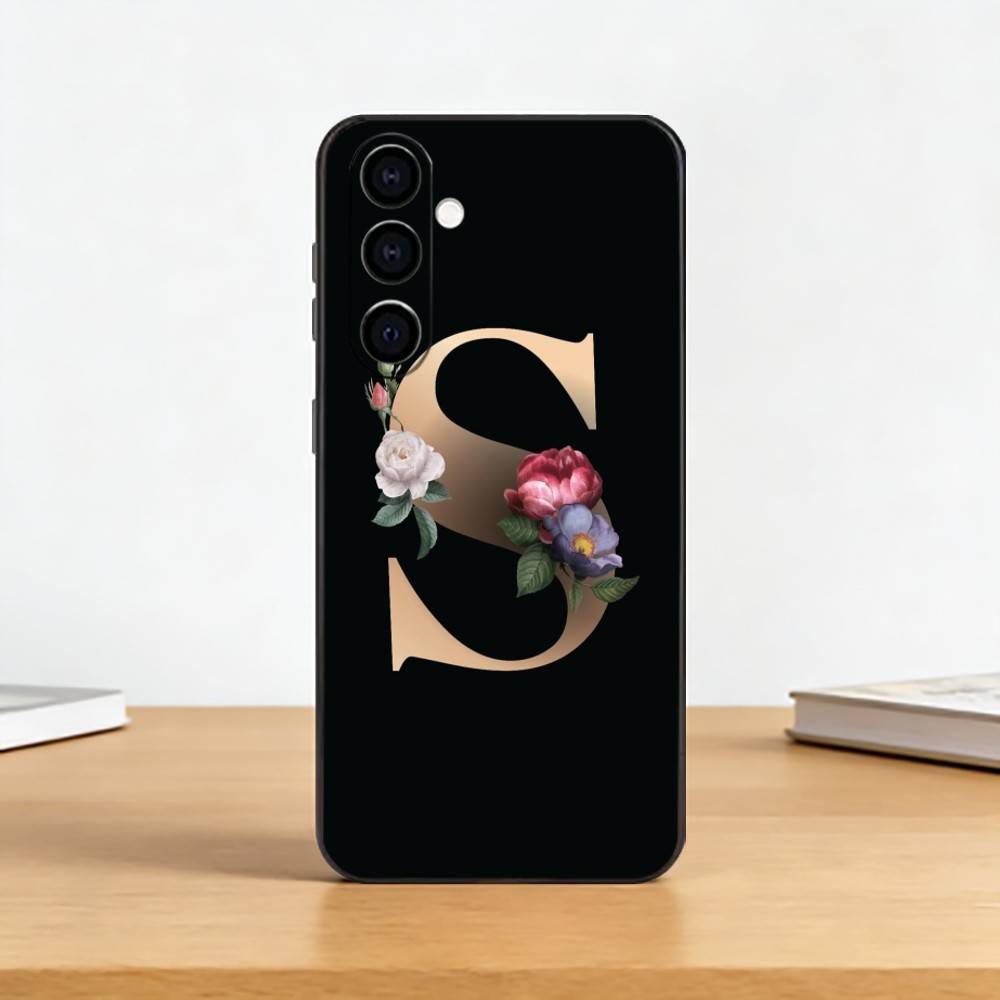 Цветы Буква L Чехол для телефона Черный Силиконовый Мягкий Для Samsung Galaxy A73,A72,A71,A70,A53,A52,A51