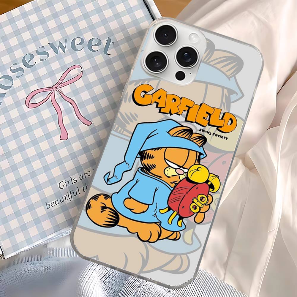 Cartoon Funny G-Garfield Phone Case For iphone 17 16 15 14 13 12 11 Pro Max Plus Silver Laser Satin Aurora