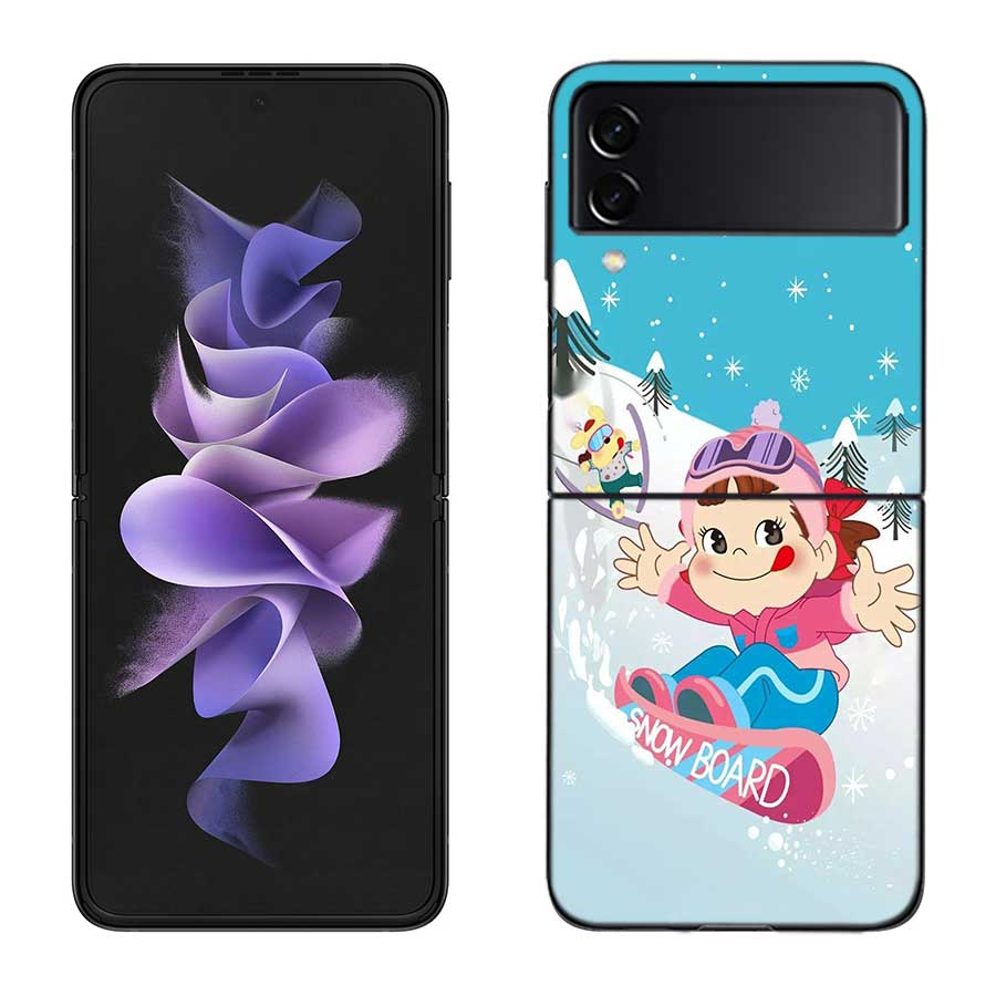 F-Fujiya M-Milky P-Peko C-chan Мультяшный Чехол для Телефона для Samsung Z Flip 7 6 5G Galaxy Z Flip 5 4 3 Черный Жесткий Чехол Роскошный ПК