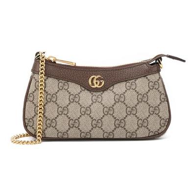 Сумка для маджонга Ophidia с двойным логотипом G и застежкой-молнией, изготовленная из холста и кожи, подмышечная сумка, сумка через плечо, мини-сумка для женщин, бежевого цвета с черными вставками.