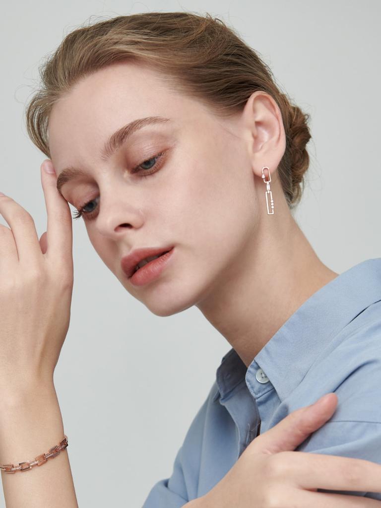 14K Square Cubic Drop Earrings (Gold Pin) ELGPEE389