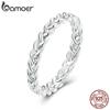 BAMOER 925 Sterling Silver Braided Texture Twisted Eternity Band Plait Finger Rings Fine Jewelry Gift for Women