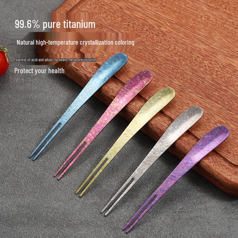 Food-Grade Titanium Fruit Fork - Elegant Ice Flower Design for Outdoor & Home Use