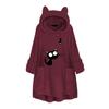 Women Fleece Embroidery Cat Ear Plus Size Hoodie Pocket Top Sweater Blouse