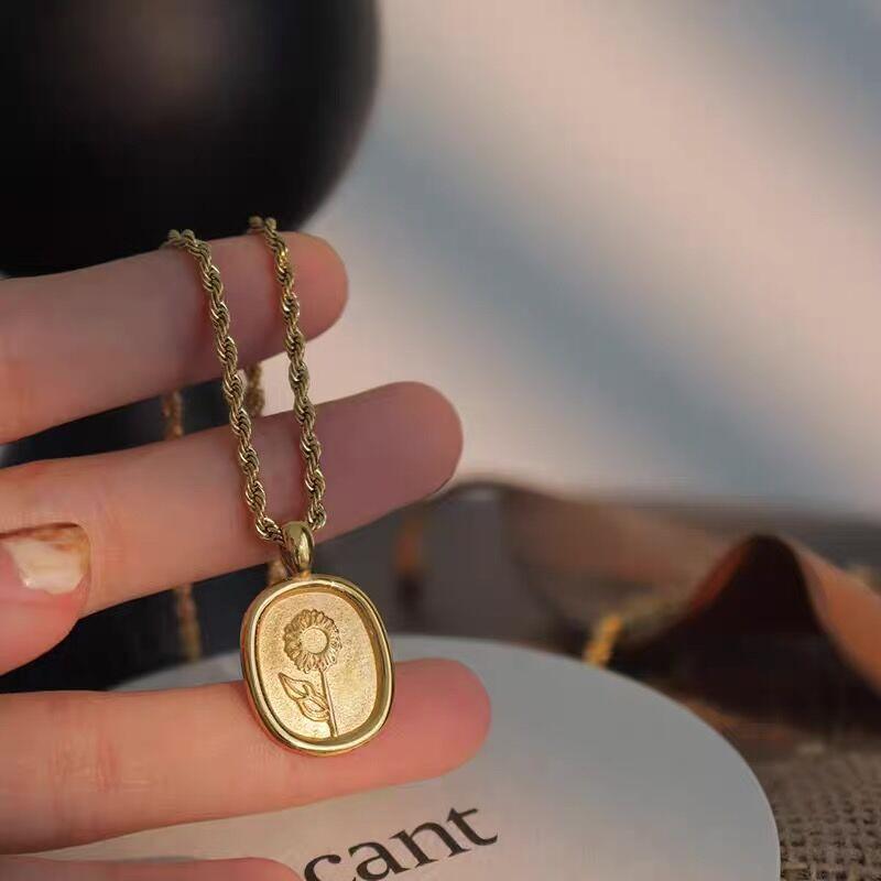 Модное винтажное ожерелье с подвеской в виде печати с цветком для женщин, цепочка, свадебные украшения для вечеринки, подарок