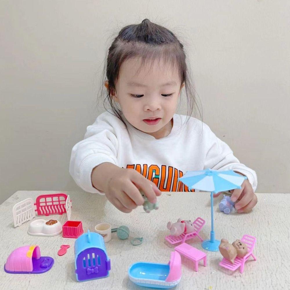High Quality Cute Mini Bear Pretend Play Animal Bear Set Scene Playing Visual Senses Bath Beach DIY Pet Set For Children