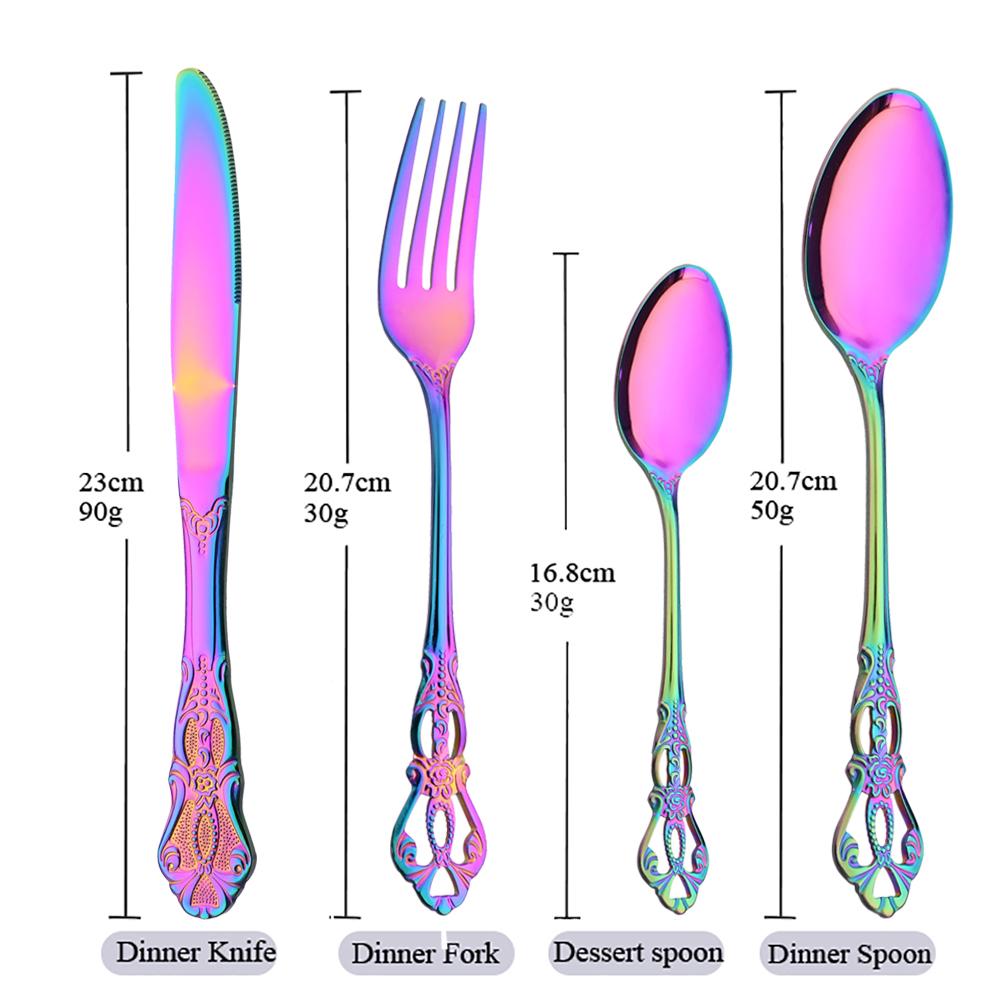 24 шт., роскошный кухонный набор посуды, винтажная посуда, набор столовых приборов из нержавеющей стали в стиле вестерн, Радужный нож, ложка, вилка, набор столовых приборов