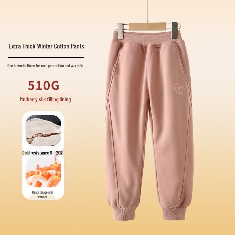 2024 Зимние утепленные хлопковые брюки на флисовой подкладке для мальчиков среднего и старшего возраста - Спортивный стиль