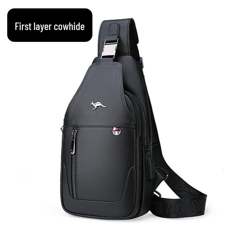 Men's Genuine Leather Crossbody Chest Bag - Trendy & Casual Small Backpack