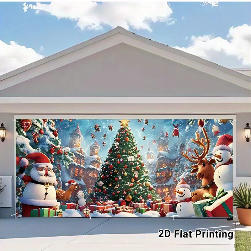 2D flat door banner, oversized Christmas door decoration with winter fairyland scene - giant snowman, Santa Claus, reind