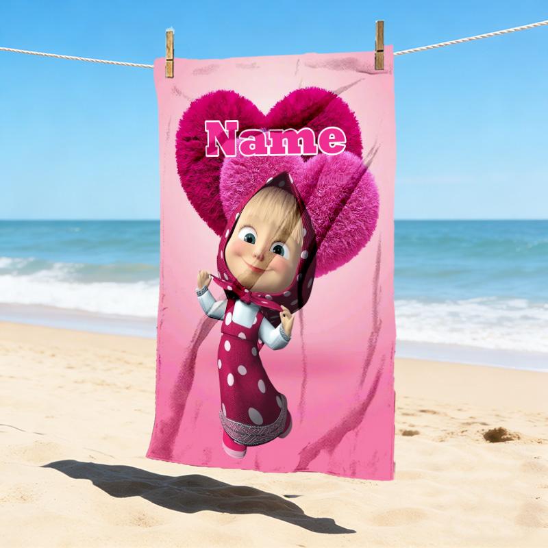 Custom Name Pink Heart Stylish Digital Printing Beach Towel Quick‑Drying Absorbent Blanket for Beach Pool Gym Travel