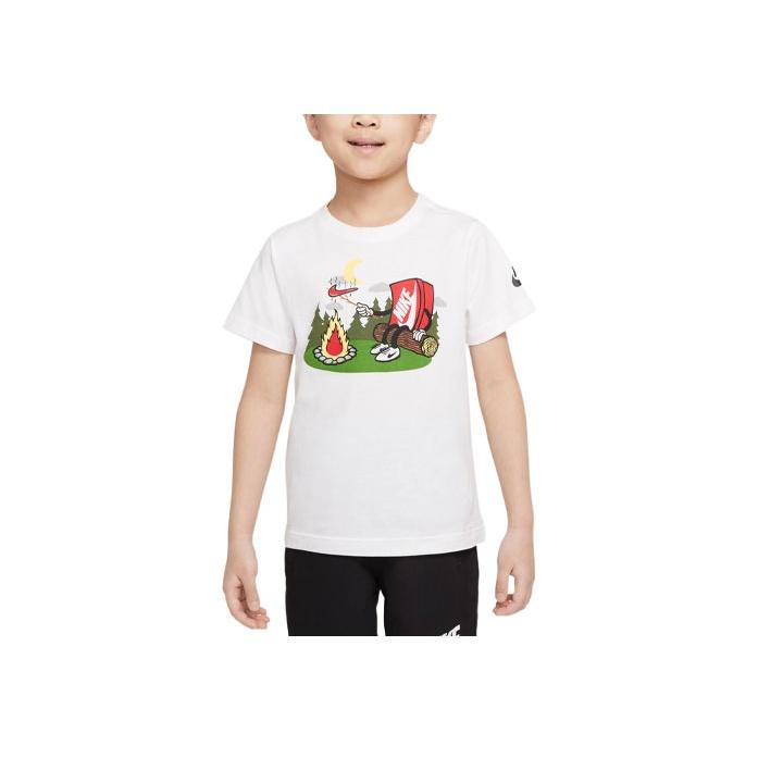 Nike Logo Print Round Neck Short Sleeve T-Shirt Kids Tops White DX7625-100