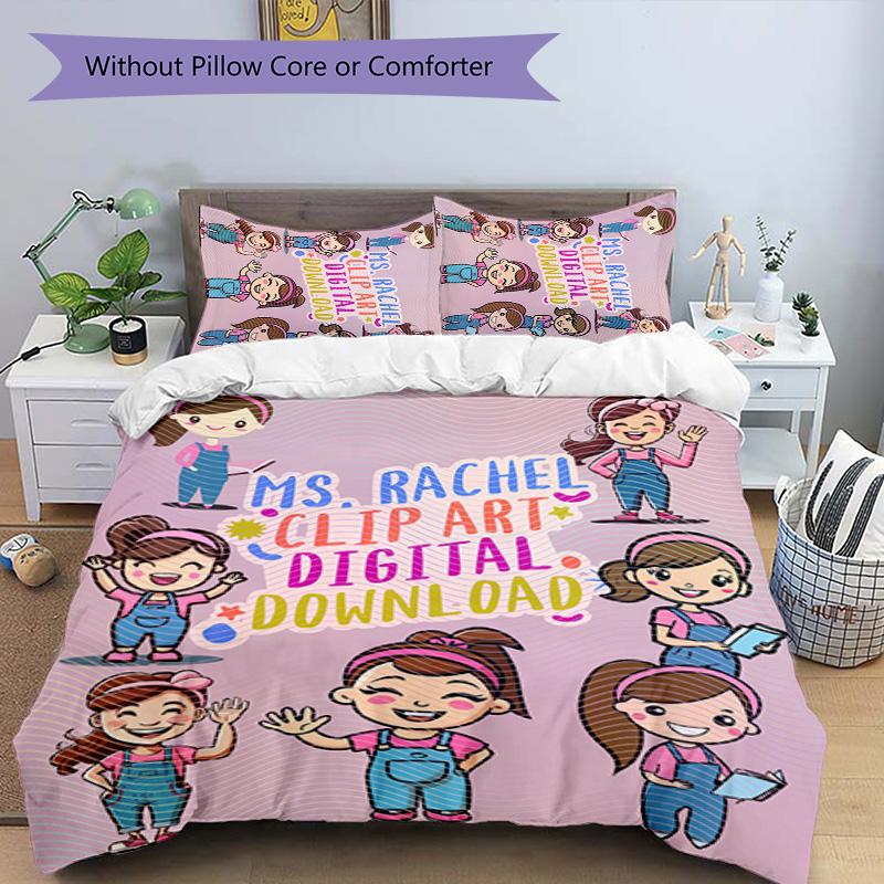 3pcs Franco Ms. Rachel Educational Adventures pattern bedding set duvet cover set includes duvet cover &pillowcases, perfect all season bedroom decora