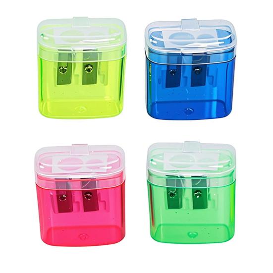Dual-Hole Pencil Sharpener 4 Color Transparent Plastic Sharpener for Standard Jumbo Pencils Kid-Friendly Portable Pencil Sharpener with Cover
