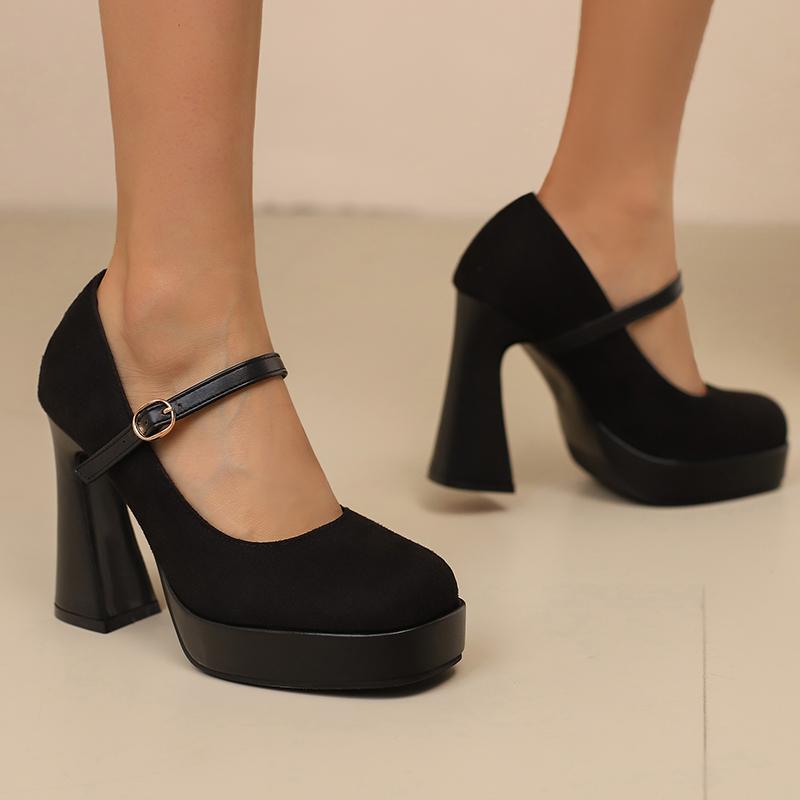 Women's High-heeled Single Shoes Spring and Summer New Waterproof Table Thick Heel Large Size Shallow Mouth Low-top Shoes